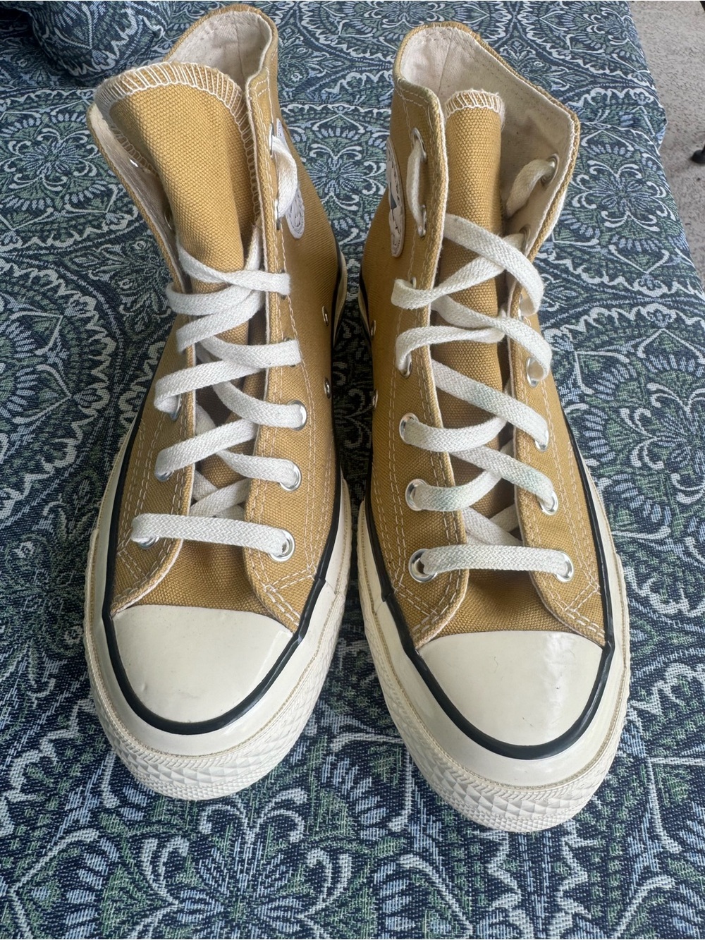 Converse High Top Canvas Sneakers in Mustard Yellow and White